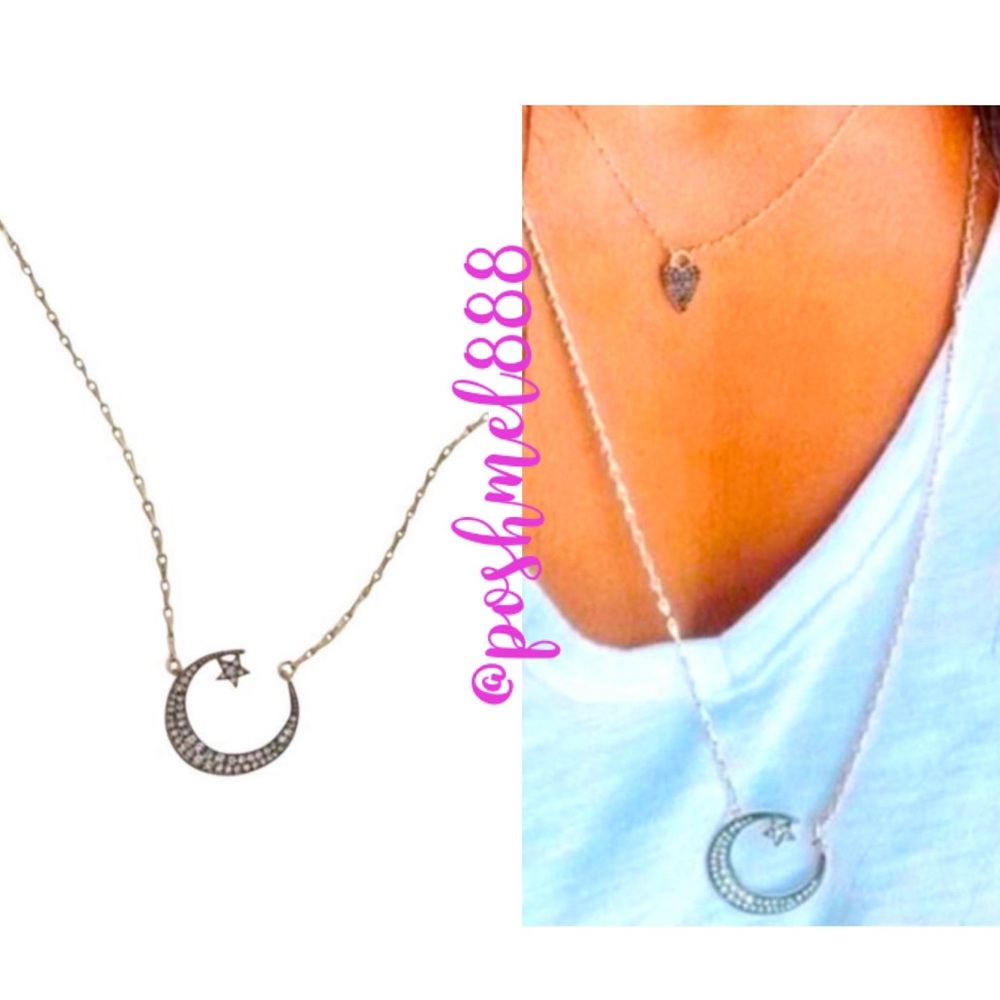 :: Stella & Dot | 🌙💫Celestial Pavé & Gold Crescent Moon+Star Necklace